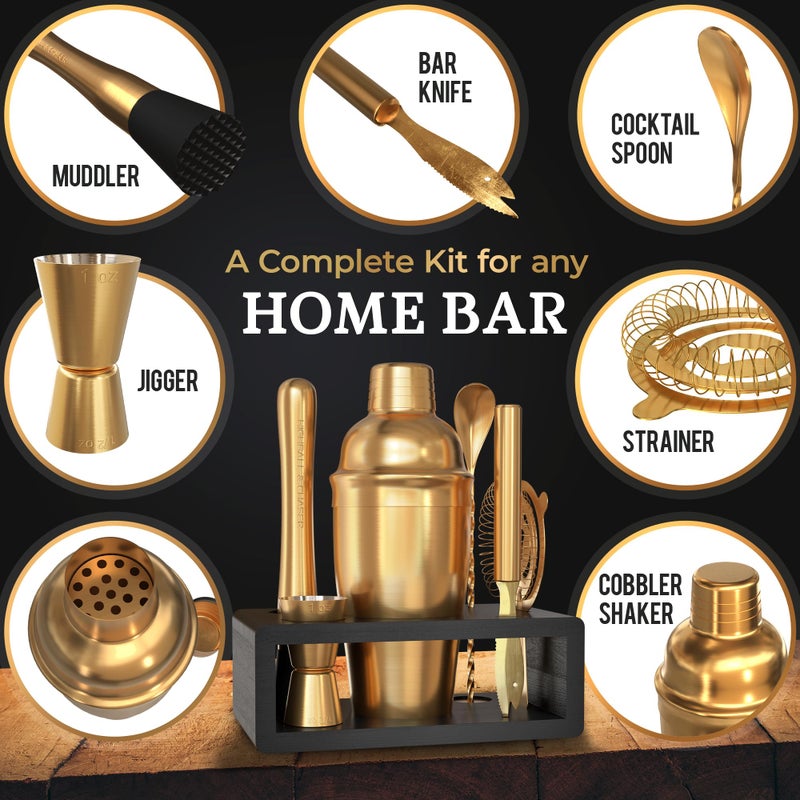 Highball  Chaser Highball & Chaser Cocktail Shaker Set: Bartender Kit for Home Bar Mixology Cocktail Bar Set Plus E-Book with 30 Recipes (Antique Gold) - Image 3